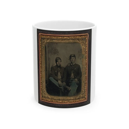 Two Unidentified Soldiers In Union Uniforms In Front Of Painted Backdrop Showing Trees (U.S. Civil War) White Coffee Mug-11oz-Go Mug Yourself