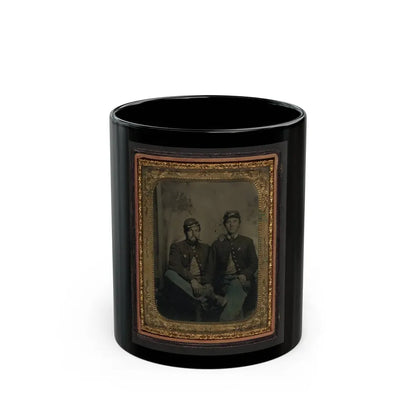 Two Unidentified Soldiers In Union Uniforms In Front Of Painted Backdrop Showing Trees (U.S. Civil War) Black Coffee Mug 11oz - Go Mug Yourself