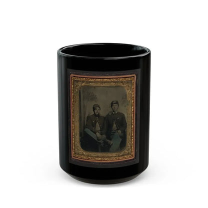Two Unidentified Soldiers In Union Uniforms In Front Of Painted Backdrop Showing Trees (U.S. Civil War) Black Coffee Mug 15oz - Go Mug Yourself
