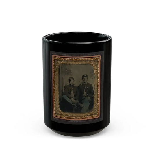 Two Unidentified Soldiers In Union Uniforms In Front Of Painted Backdrop Showing Trees (U.S. Civil War) Black Coffee Mug 15oz - Go Mug Yourself