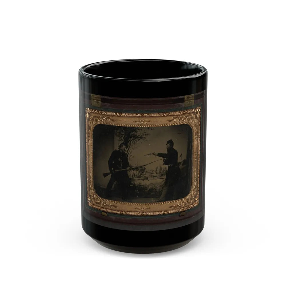 Two Unidentified Soldiers In Union Uniforms Posing With Bayoneted Springfield Model 1861 (U.S. Civil War) Black Coffee Mug-15oz-Go Mug Yourself