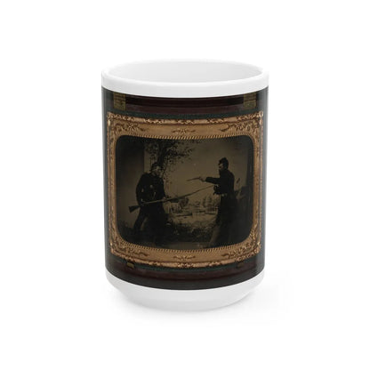 Two Unidentified Soldiers In Union Uniforms Posing With Bayoneted Springfield Model 1861 (U.S. Civil War) White Coffee Mug-15oz-Go Mug Yourself