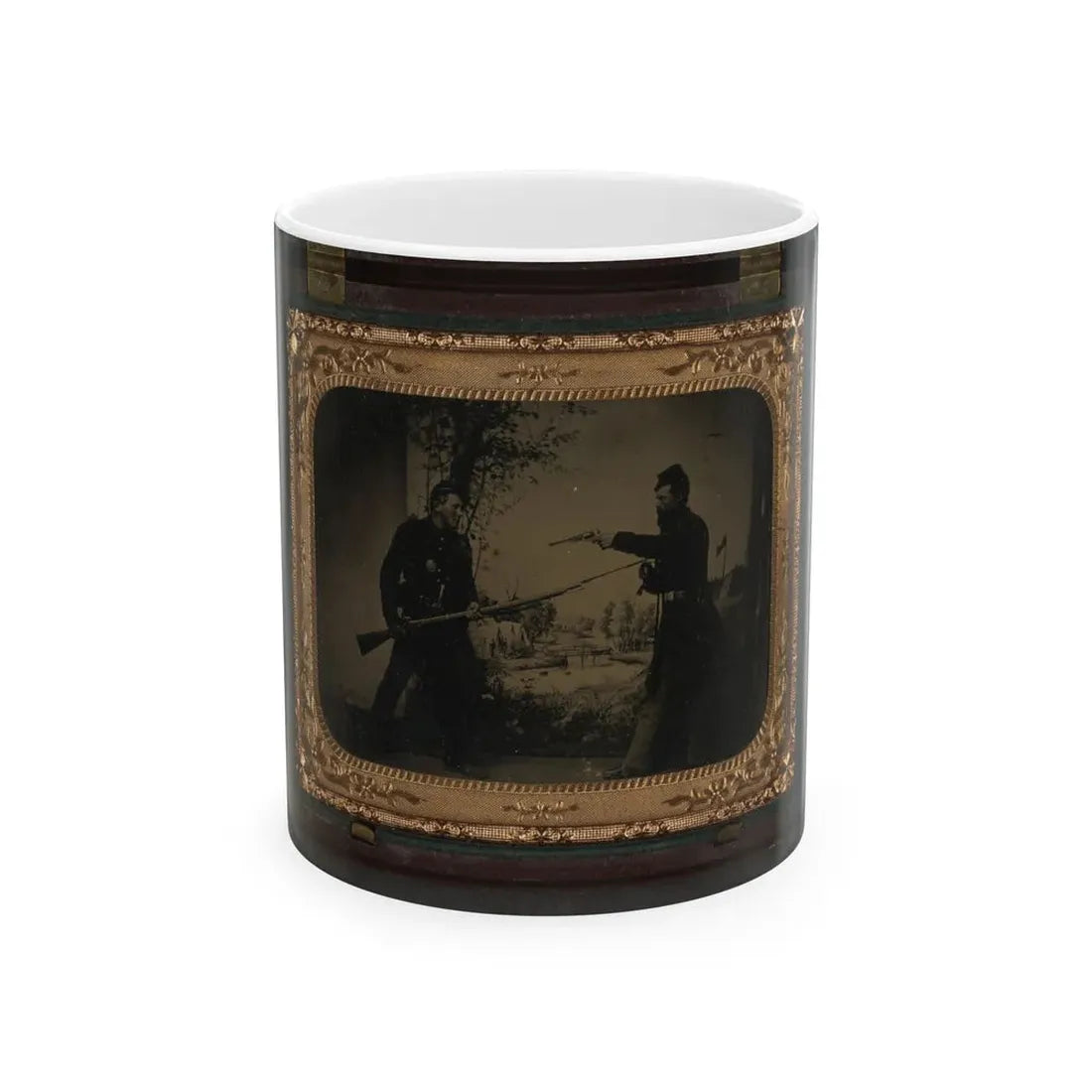 Two Unidentified Soldiers In Union Uniforms Posing With Bayoneted Springfield Model 1861 (U.S. Civil War) White Coffee Mug 11oz - Go Mug Yourself