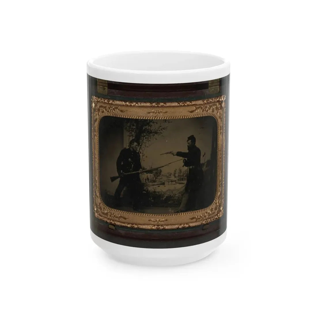 Two Unidentified Soldiers In Union Uniforms Posing With Bayoneted Springfield Model 1861 (U.S. Civil War) White Coffee Mug 15oz - Go Mug Yourself