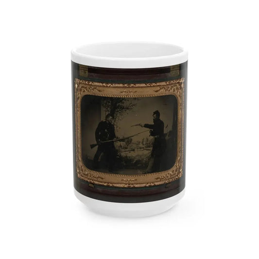 Two Unidentified Soldiers In Union Uniforms Posing With Bayoneted Springfield Model 1861 (U.S. Civil War) White Coffee Mug 15oz - Go Mug Yourself