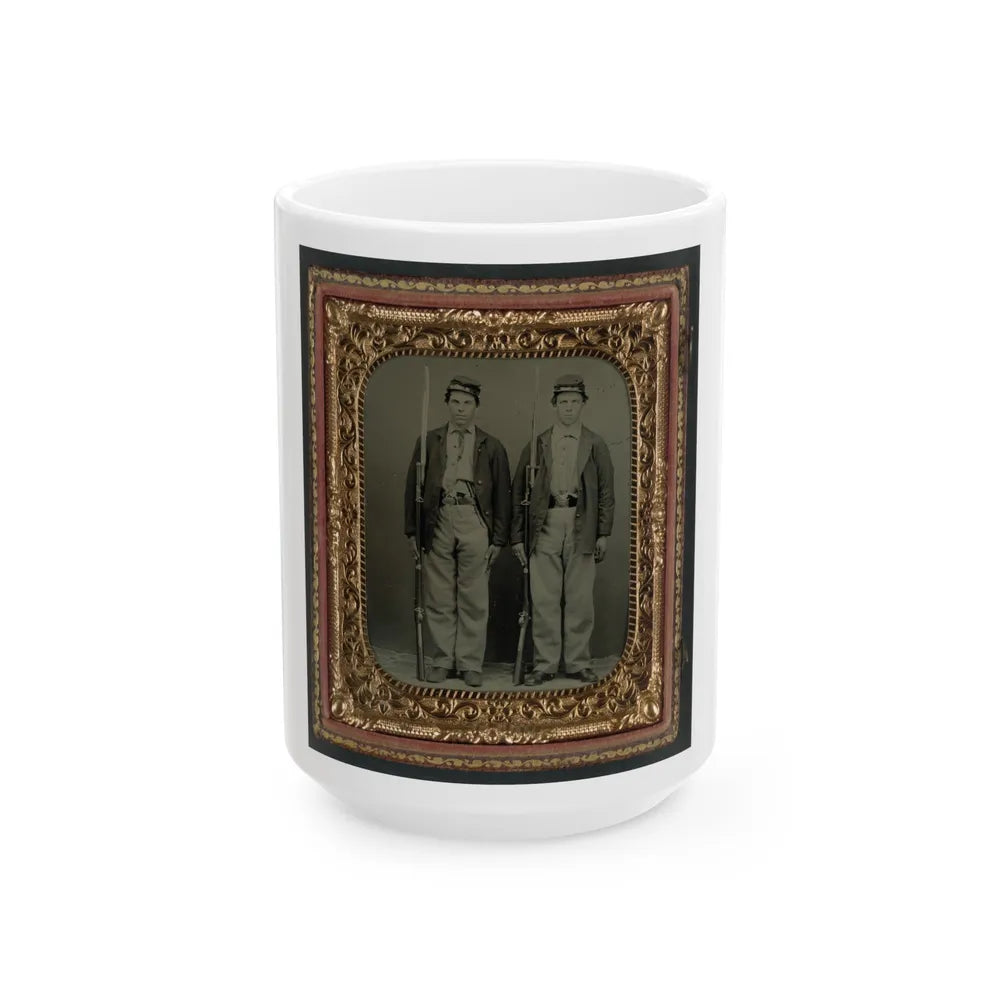 Two Unidentified Soldiers In Union Uniforms With Bayoneted Muskets And Pistols (U.S. Civil War) White Coffee Mug-15oz-Go Mug Yourself