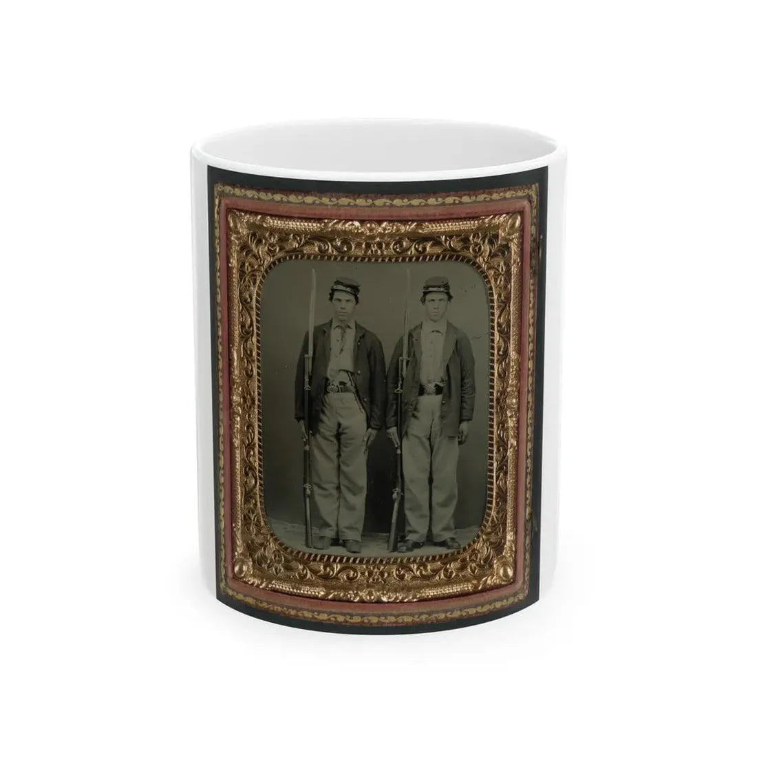 Two Unidentified Soldiers In Union Uniforms With Bayoneted Muskets And Pistols (U.S. Civil War) White Coffee Mug 11oz - Go Mug Yourself