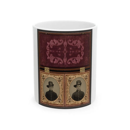 Two Unidentified Soldiers In Union Uniforms With Hardee Hats Bearing Infantry Insignia (U.S. Civil War) White Coffee Mug-11oz-Go Mug Yourself