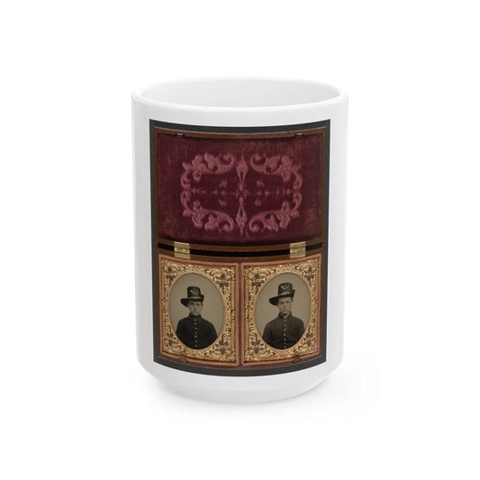 Two Unidentified Soldiers In Union Uniforms With Hardee Hats Bearing Infantry Insignia (U.S. Civil War) White Coffee Mug-15oz-Go Mug Yourself