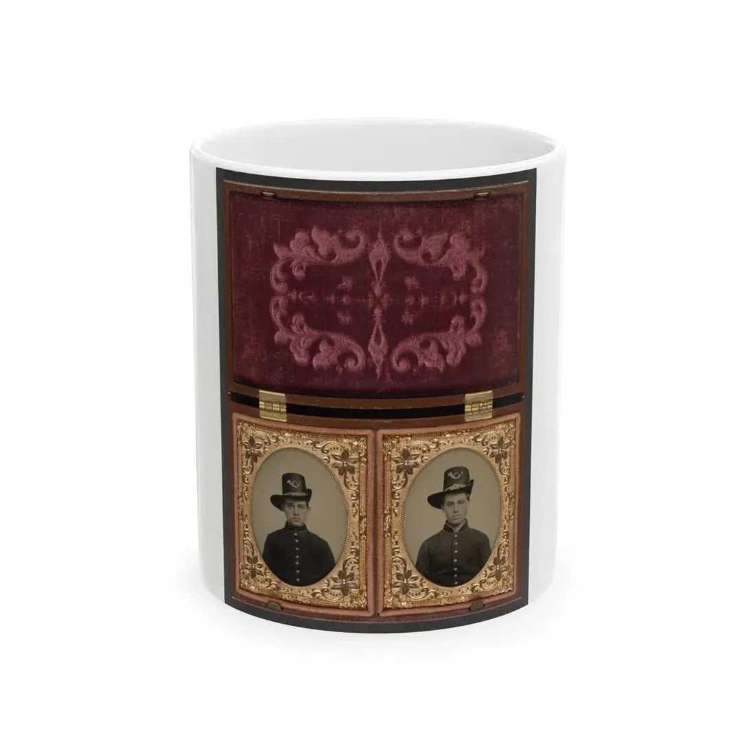 Two Unidentified Soldiers In Union Uniforms With Hardee Hats Bearing Infantry Insignia (U.S. Civil War) White Coffee Mug 11oz - Go Mug Yourself