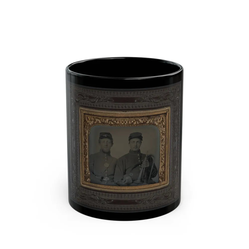 Two Unidentified Soldiers In Union Uniforms With Linked Arms; One Holding Bugle (U.S. Civil War) Black Coffee Mug-11oz-Go Mug Yourself