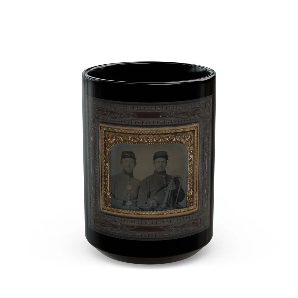 Two Unidentified Soldiers In Union Uniforms With Linked Arms; One Holding Bugle (U.S. Civil War) Black Coffee Mug-15oz-Go Mug Yourself