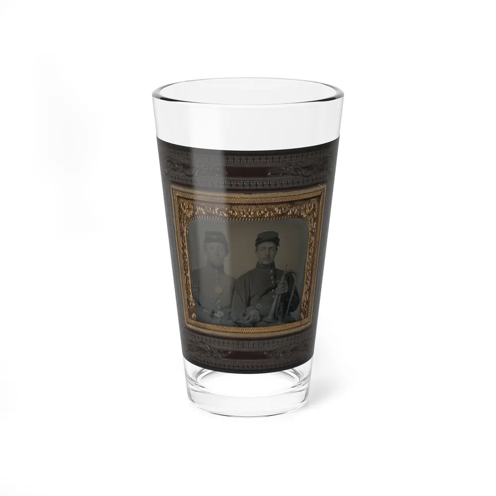 Two Unidentified Soldiers In Union Uniforms With Linked Arms; One Holding Bugle (U.S. Civil War) Pint Glass 16oz-16oz-Go Mug Yourself