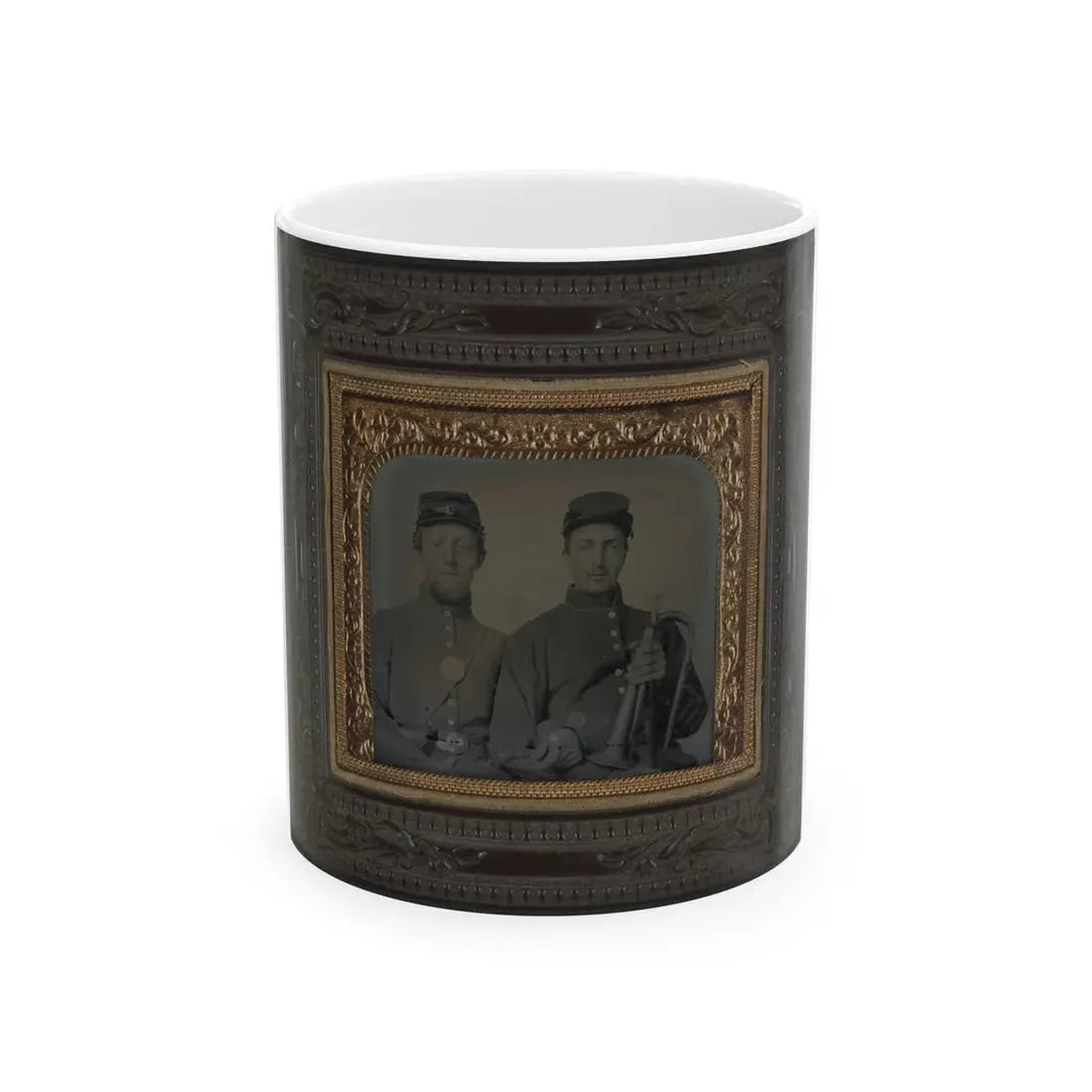 Two Unidentified Soldiers In Union Uniforms With Linked Arms; One Holding Bugle (U.S. Civil War) White Coffee Mug 11oz - Go Mug Yourself