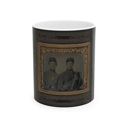 Two Unidentified Soldiers In Union Uniforms With Linked Arms; One Holding Bugle (U.S. Civil War) White Coffee Mug 11oz - Go Mug Yourself