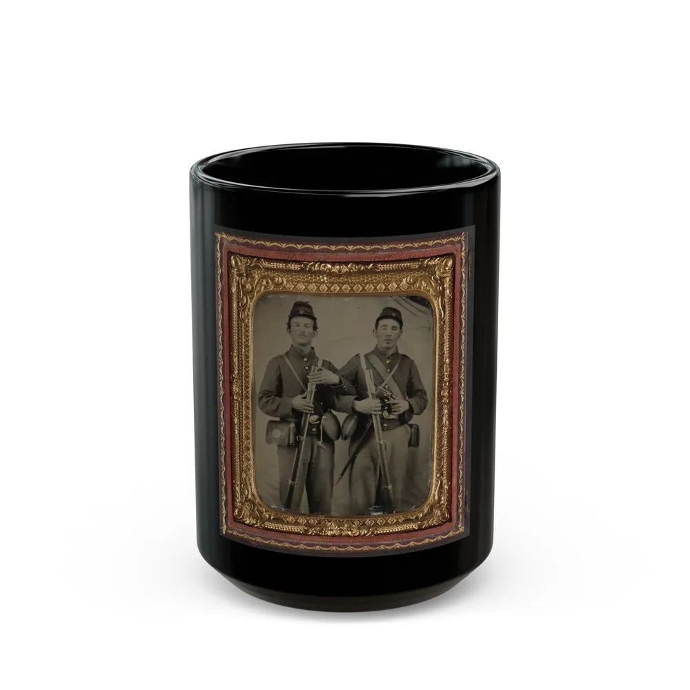 Two Unidentified Soldiers In Union Uniforms With Model 1809 Prussian Bayoneted Muskets And Model 1858 Cloth-Covered Canteens (1) (U.S. Civil War) Black Coffee Mug-15oz-Go Mug Yourself