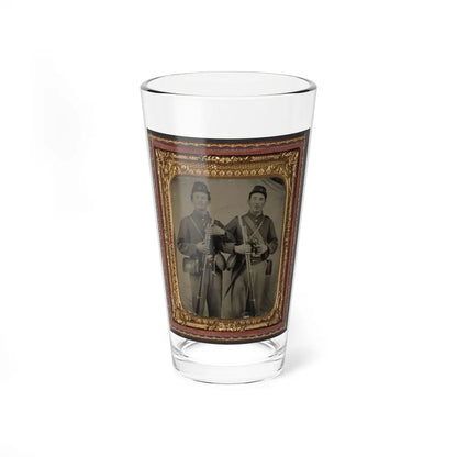 Two Unidentified Soldiers In Union Uniforms With Model 1809 Prussian Bayoneted Muskets And Model 1858 Cloth-Covered Canteens (1) (U.S. Civil War) Pint Glass 16oz-16oz-Go Mug Yourself