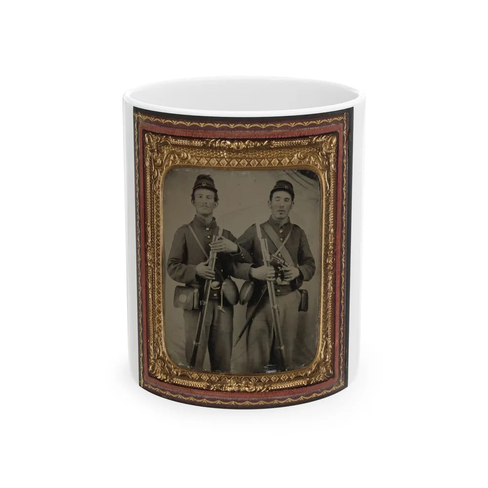 Two Unidentified Soldiers In Union Uniforms With Model 1809 Prussian Bayoneted Muskets And Model 1858 Cloth-Covered Canteens (1) (U.S. Civil War) White Coffee Mug-11oz-Go Mug Yourself