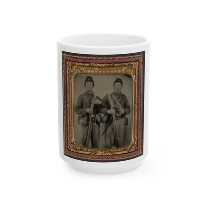 Two Unidentified Soldiers In Union Uniforms With Model 1809 Prussian Bayoneted Muskets And Model 1858 Cloth-Covered Canteens (1) (U.S. Civil War) White Coffee Mug-15oz-Go Mug Yourself