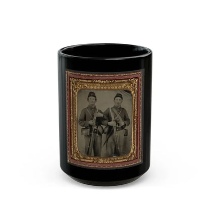 Two Unidentified Soldiers In Union Uniforms With Model 1809 Prussian Bayoneted Muskets And Model 1858 Cloth-Covered Canteens (1) (U.S. Civil War) Black Coffee Mug 15oz - Go Mug Yourself