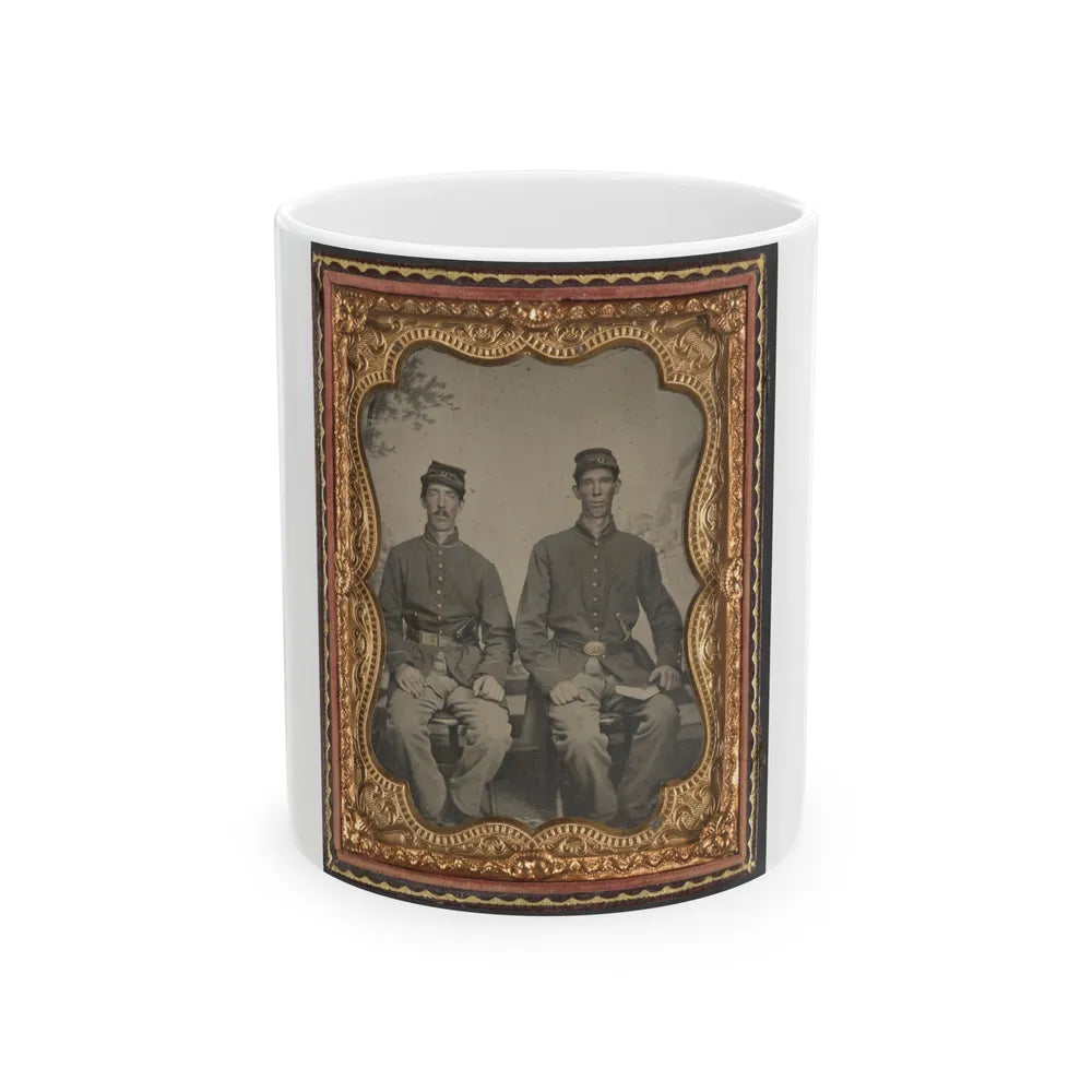 Two Unidentified Soldiers In Union Uniforms With Sword And Book In Front Of Painted Backdrop (U.S. Civil War) White Coffee Mug-11oz-Go Mug Yourself