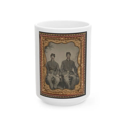 Two Unidentified Soldiers In Union Uniforms With Sword And Book In Front Of Painted Backdrop (U.S. Civil War) White Coffee Mug-15oz-Go Mug Yourself