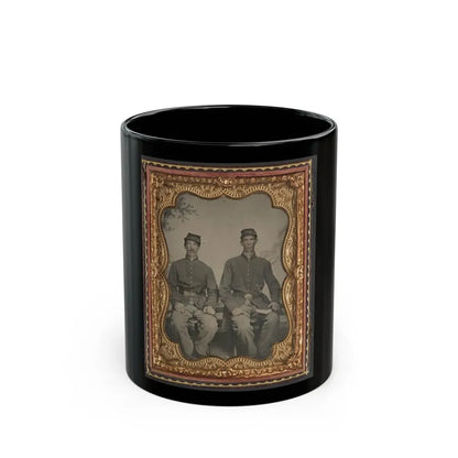 Two Unidentified Soldiers In Union Uniforms With Sword And Book In Front Of Painted Backdrop (U.S. Civil War) Black Coffee Mug 11oz - Go Mug Yourself