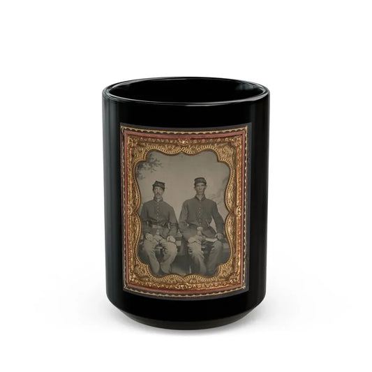 Two Unidentified Soldiers In Union Uniforms With Sword And Book In Front Of Painted Backdrop (U.S. Civil War) Black Coffee Mug 15oz - Go Mug Yourself