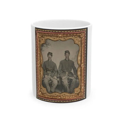 Two Unidentified Soldiers In Union Uniforms With Sword And Book In Front Of Painted Backdrop (U.S. Civil War) White Coffee Mug 11oz - Go Mug Yourself