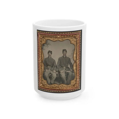Two Unidentified Soldiers In Union Uniforms With Sword And Book In Front Of Painted Backdrop (U.S. Civil War) White Coffee Mug 15oz - Go Mug Yourself