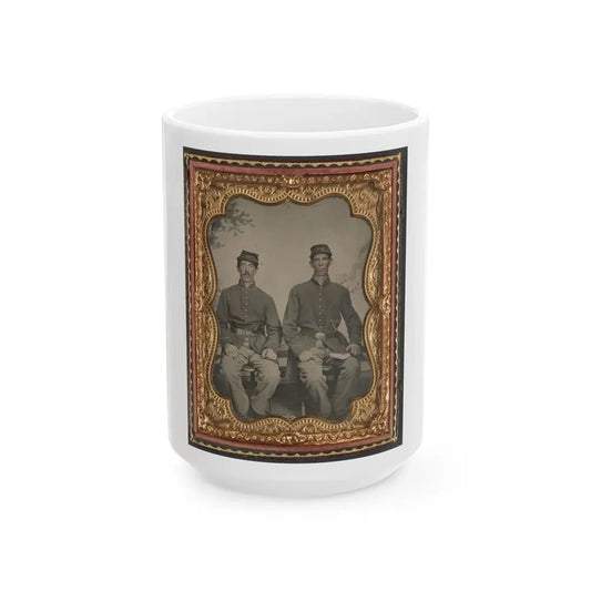 Two Unidentified Soldiers In Union Uniforms With Sword And Book In Front Of Painted Backdrop (U.S. Civil War) White Coffee Mug 15oz - Go Mug Yourself