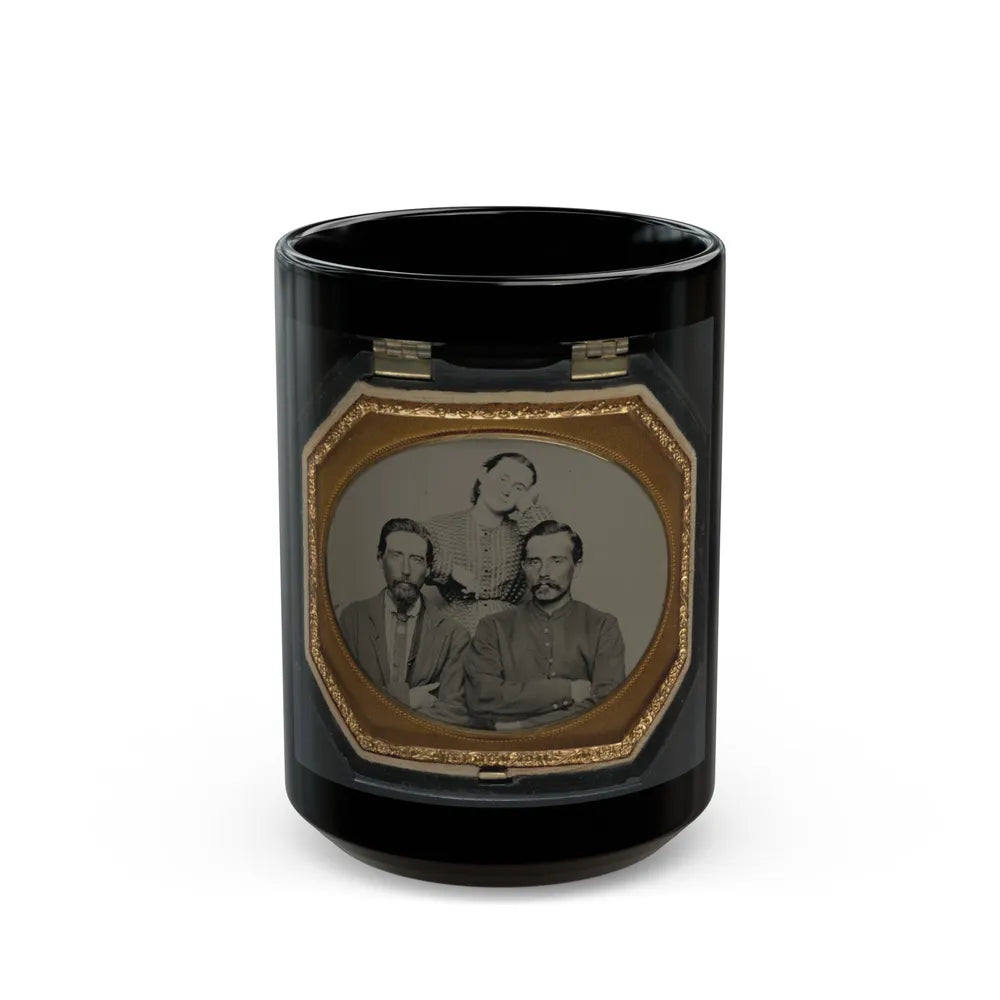 Two Unidentified Soldiers In Union Uniforms With Unidentified Woman (U.S. Civil War) Black Coffee Mug-15oz-Go Mug Yourself