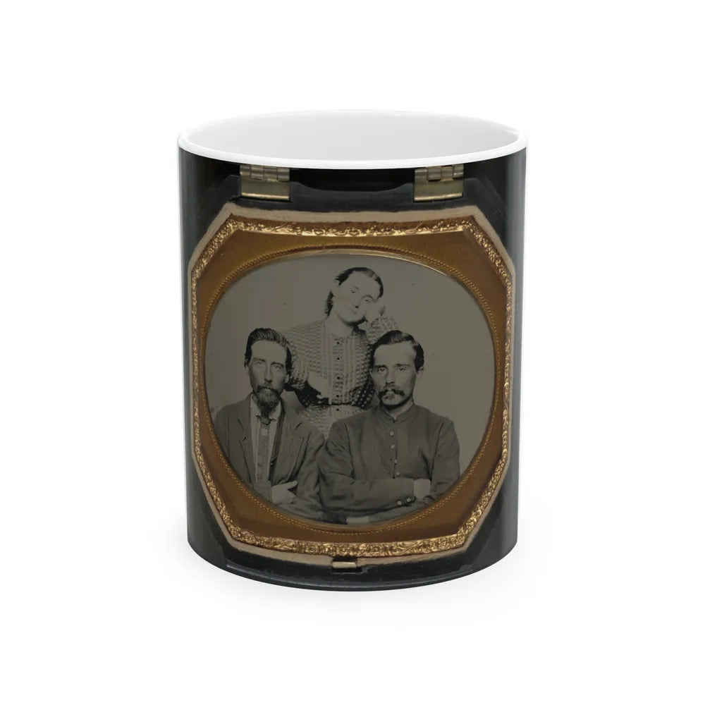 Two Unidentified Soldiers In Union Uniforms With Unidentified Woman (U.S. Civil War) White Coffee Mug-11oz-Go Mug Yourself