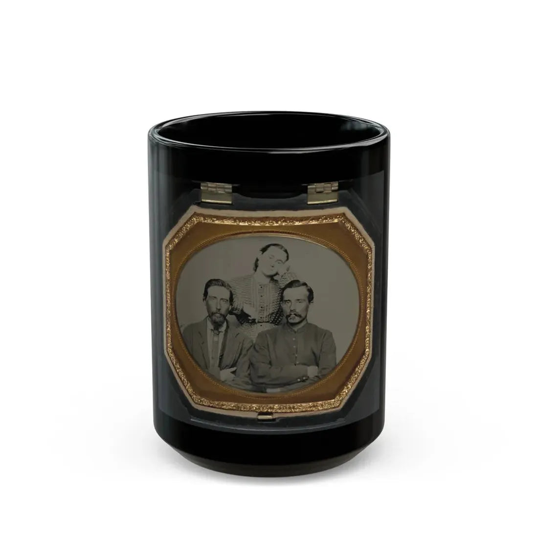 Two Unidentified Soldiers In Union Uniforms With Unidentified Woman (U.S. Civil War) Black Coffee Mug 15oz - Go Mug Yourself