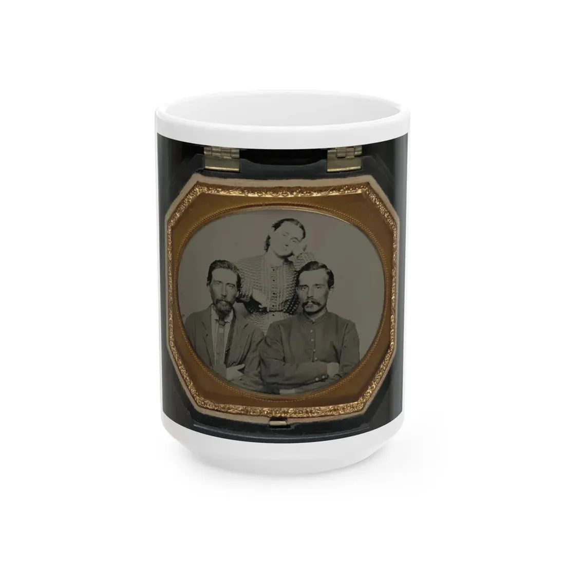 Two Unidentified Soldiers In Union Uniforms With Unidentified Woman (U.S. Civil War) White Coffee Mug 15oz - Go Mug Yourself
