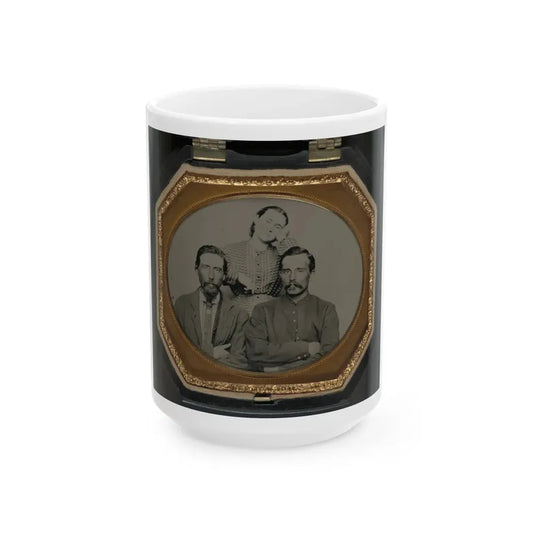 Two Unidentified Soldiers In Union Uniforms With Unidentified Woman (U.S. Civil War) White Coffee Mug 15oz - Go Mug Yourself