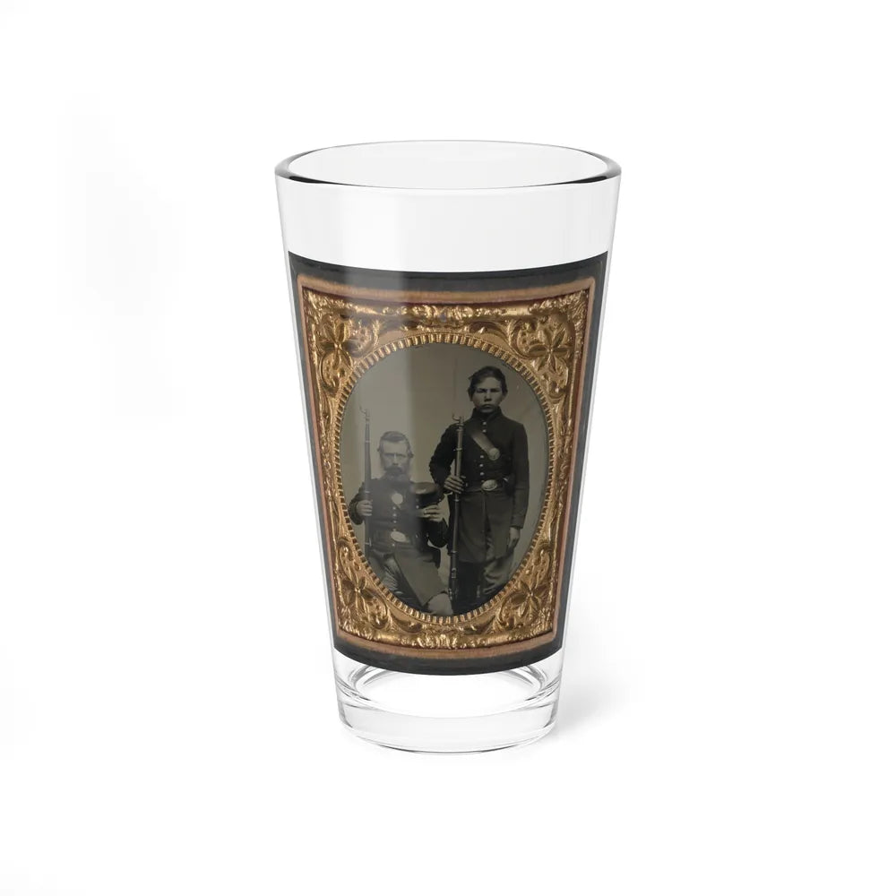 Two Unidentified Soldiers, Possibly Father And Son, In Union Uniforms And U.S. Belt Buckles With Bayoneted Muskets (U.S. Civil War) Pint Glass 16oz-16oz-Go Mug Yourself