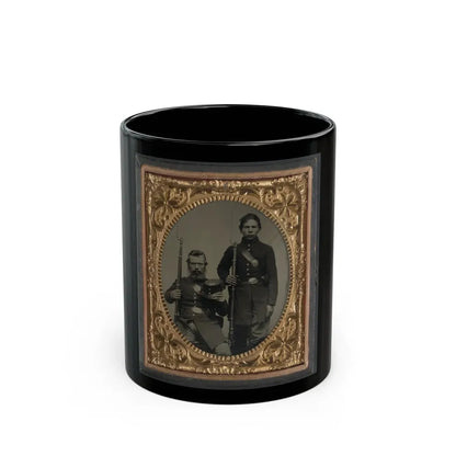Two Unidentified Soldiers, Possibly Father And Son, In Union Uniforms And U.S. Belt Buckles With Bayoneted Muskets (U.S. Civil War) Black Coffee Mug 11oz - Go Mug Yourself