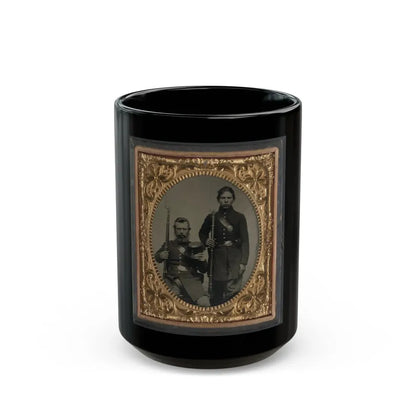Two Unidentified Soldiers, Possibly Father And Son, In Union Uniforms And U.S. Belt Buckles With Bayoneted Muskets (U.S. Civil War) Black Coffee Mug 15oz - Go Mug Yourself