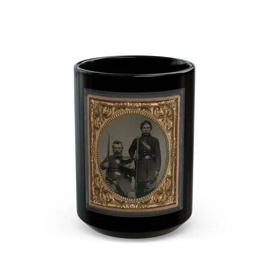 Two Unidentified Soldiers, Possibly Father And Son, In Union Uniforms And U.S. Belt Buckles With Bayoneted Muskets (U.S. Civil War) Black Coffee Mug 15oz - Go Mug Yourself