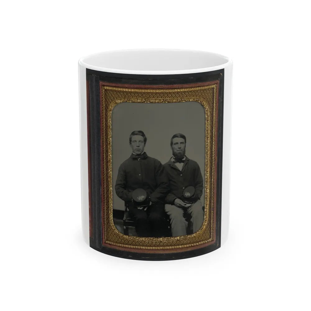 Two Unidentified Soldiers, Possibly Father And Son, In Union Uniforms With 20th Regiment Insignias On Their Kepis (U.S. Civil War) White Coffee Mug-11oz-Go Mug Yourself