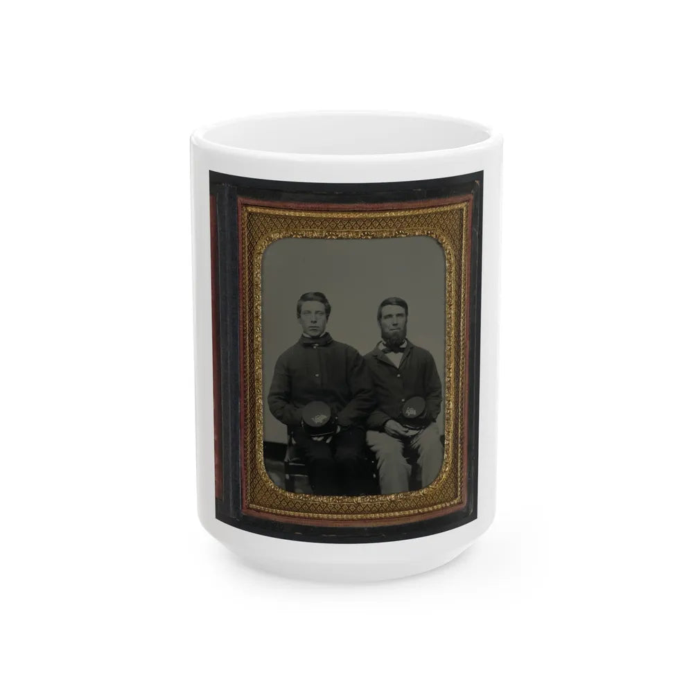 Two Unidentified Soldiers, Possibly Father And Son, In Union Uniforms With 20th Regiment Insignias On Their Kepis (U.S. Civil War) White Coffee Mug-15oz-Go Mug Yourself