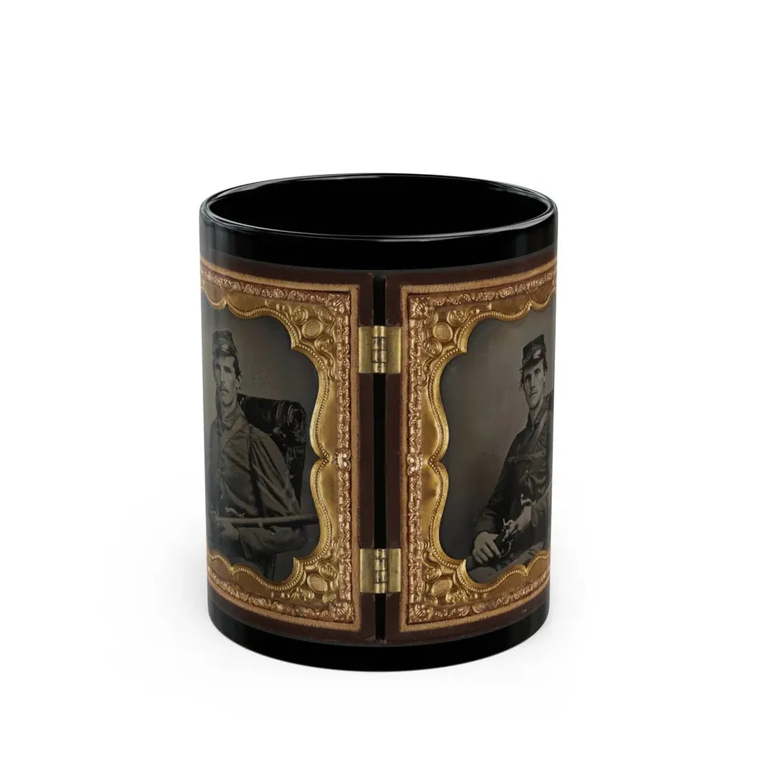 Two Unidentified Soldiers, Probably Brothers, In Union Corporal's And Private's Uniforms With Rifle Muskets And Revolvers (U.S. Civil War) Black Coffee Mug 11oz - Go Mug Yourself