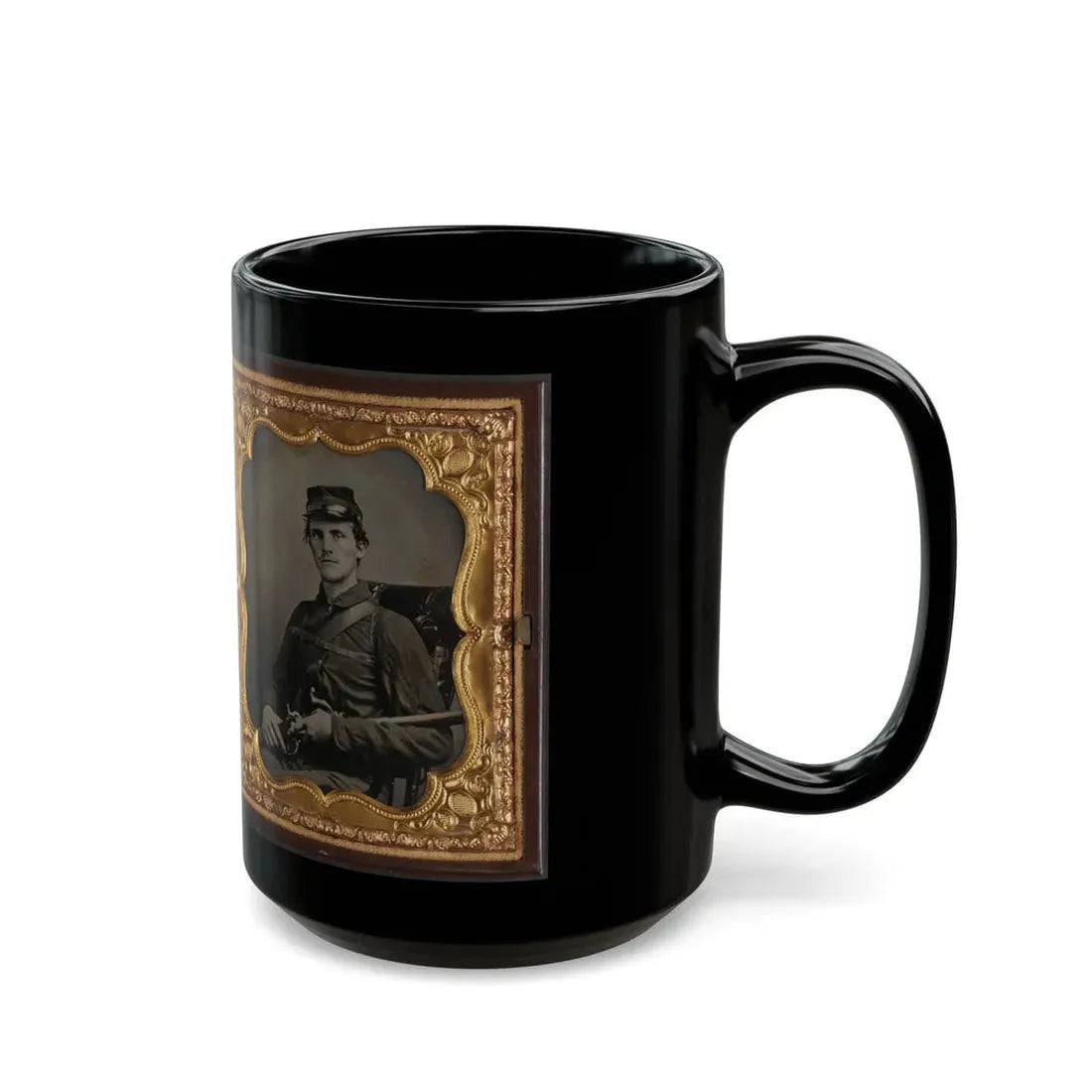 Two Unidentified Soldiers, Probably Brothers, In Union Corporal's And Private's Uniforms With Rifle Muskets And Revolvers (U.S. Civil War) Black Coffee Mug - Go Mug Yourself