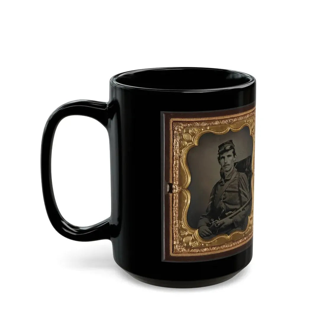 Two Unidentified Soldiers, Probably Brothers, In Union Corporal's And Private's Uniforms With Rifle Muskets And Revolvers (U.S. Civil War) Black Coffee Mug - Go Mug Yourself