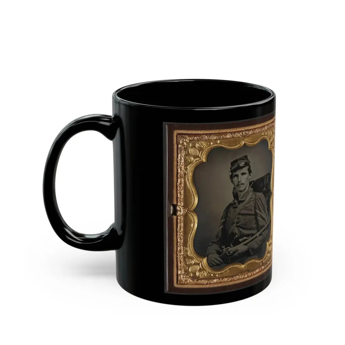 Two Unidentified Soldiers, Probably Brothers, In Union Corporal's And Private's Uniforms With Rifle Muskets And Revolvers (U.S. Civil War) Black Coffee Mug - Go Mug Yourself