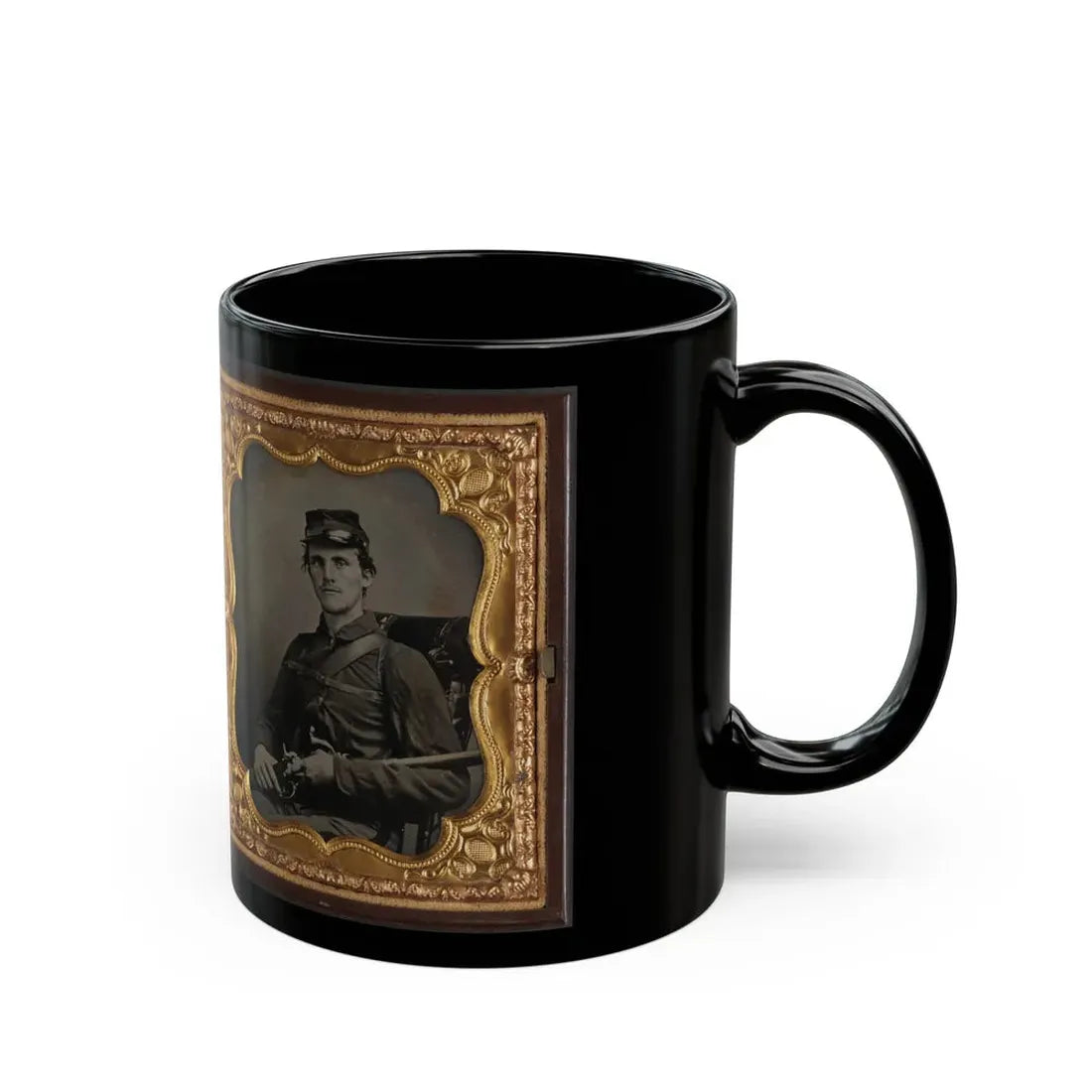 Two Unidentified Soldiers, Probably Brothers, In Union Corporal's And Private's Uniforms With Rifle Muskets And Revolvers (U.S. Civil War) Black Coffee Mug - Go Mug Yourself