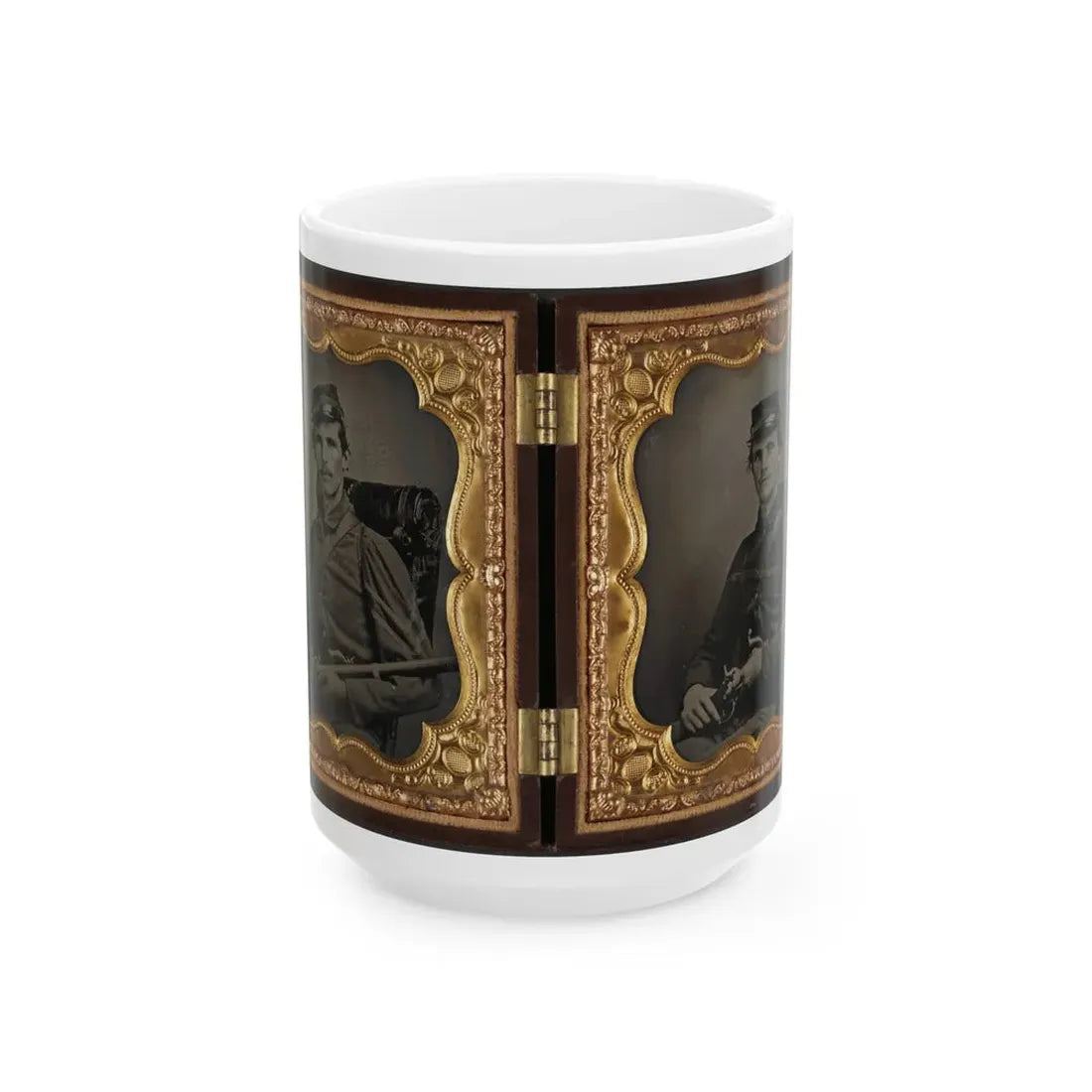 Two Unidentified Soldiers, Probably Brothers, In Union Corporal's And Private's Uniforms With Rifle Muskets And Revolvers (U.S. Civil War) White Coffee Mug 15oz - Go Mug Yourself