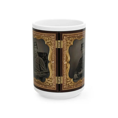 Two Unidentified Soldiers, Probably Brothers, In Union Corporal's And Private's Uniforms With Rifle Muskets And Revolvers (U.S. Civil War) White Coffee Mug 15oz - Go Mug Yourself