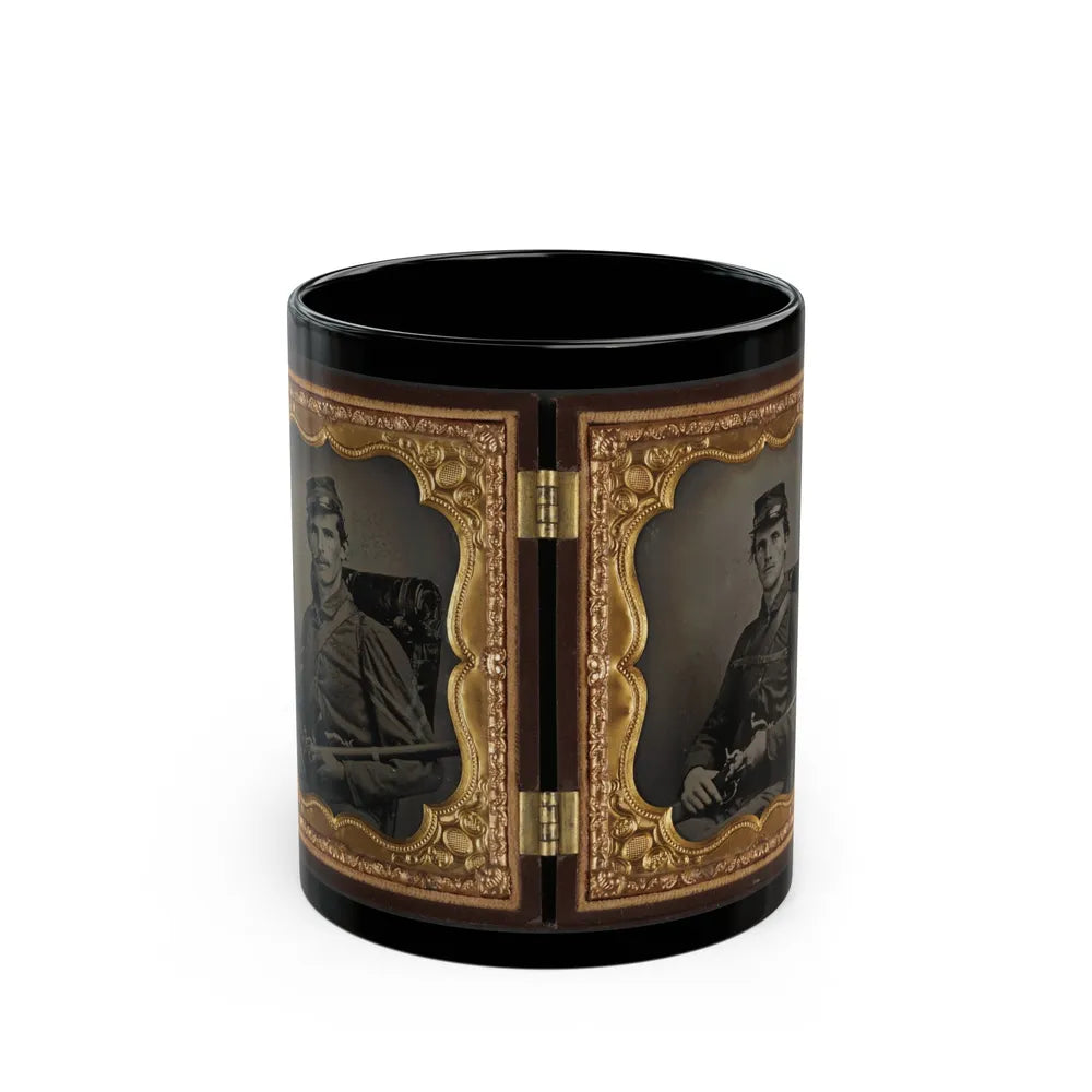 Two Unidentified Soldiers, Probably Brothers, In Union Corporal's And Private's Uniforms With Rifle Muskets And Revolvers (U.S. Civil War) Black Coffee Mug-11oz-Go Mug Yourself